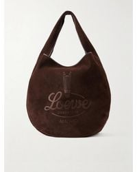 Loewe - Logo-Debossed Leather-Trimmed Suede Tote - Lyst
