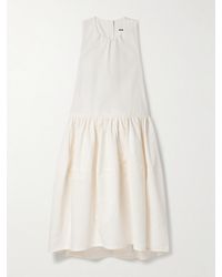 Jil Sander - Midikleid Aus Popeline Aus Einer Baumwoll-Seidenmischung Mit Raffungen - Lyst