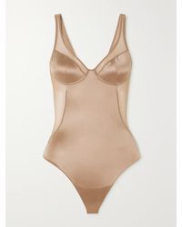 Spanx - Shaping Mesh-Trimmed Stretch-Satin Thong Bodysuit - Lyst