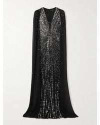 Jenny Packham - Zenith Verzierte Robe Aus Chiffon Mit Cape-Effekt - Lyst