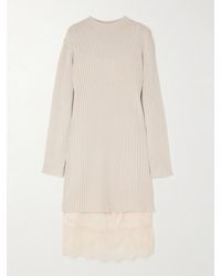 STAUD - Willow Layered Lace-Trimmed Satin And Ribbed Wool-Blend Midi Dress - Lyst