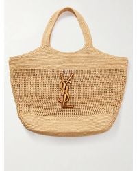 Saint Laurent - Icare Maxi Leather-Trimmed Raffia Tote - Lyst