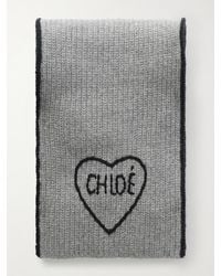 Chloé - Embroidered Ribbed Wool And Cashmere-Blend Scarf - Lyst