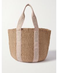 Chloé - Woody Large Leather-Trimmed Raffia Tote - Lyst