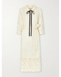 Vita Kin - Samarkand Broderie Anglaise-Trimmed Belted Linen Midi Dress - Lyst