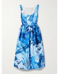 Erdem - Midikleid Aus Faille Aus Einer Baumwollmischung Mit Blumenprint Und Raffungen - Lyst