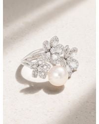 David Morris - Bague En Or Blanc 18 Carats (750/1000) Perle Et Diamants Miss Daisy - Lyst