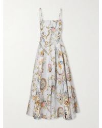 CAMILLA - Crystal-Embellished Printed Linen And Silk-Blend Midi Dress - Lyst