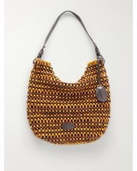 STAUD - Drift Leather-Trimmed Beaded Wood Shoulder Bag - Lyst