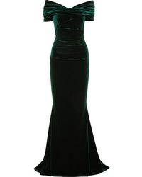 Talbot Runhof Bobonne Schulterfreie Robe Aus Stretch-samt Mit Raffungen - Grün