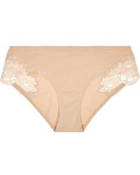 La Perla Souple Lace-trimmed Stretch Cotton-blend Jersey Briefs - Natural