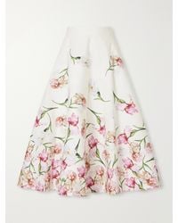 Oscar de la Renta - Floral-Print Cotton-Blend Poplin Midi Skirt - Lyst