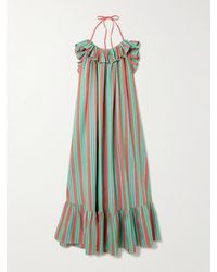 Marrakshi Life - Ruffled Tiered Striped Cotton Halterneck Maxi Dress - Lyst