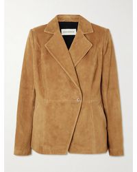 Nour Hammour - Double-Breasted Paneled Asymmetric Brushed-Suede Blazer - Lyst