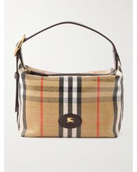 Burberry - Leather-Trimmed Checked Coated-Canvas Top Handle Bag - Lyst