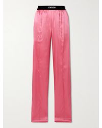 Tom Ford - Jacquard-Trimmed Stretch-Silk Satin Wide-Leg Pants - Lyst