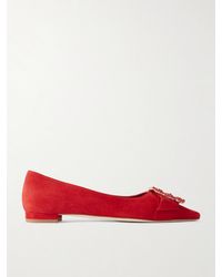 Manolo Blahnik - Gibfla Embellished Suede Ballet Flats - Lyst