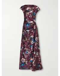Erdem - Floral-Print Draped Crinkled Satin Gown - Lyst