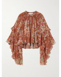 Zimmermann - Awaken Ruffled Floral-Print Cotton And Silk-Blend Crepe De Chine Blouse - Lyst
