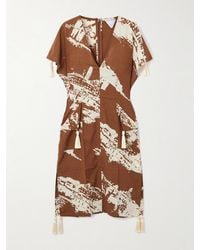 Bottega Veneta - Tasseled Printed Silk And Cotton-Blend Shantung Dress - Lyst