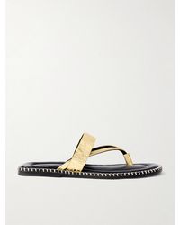 Dries Van Noten - Whipstitched Metallic Croc-Effect Leather Sandals - Lyst