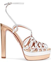Aquazzura Monroe Plateau 130 Zweifarbige Plateausandalen Aus Metallic-leder - Mettallic