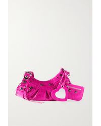 Balenciaga Le Cagole Xs Schultertasche Aus Leder Mit Krokodileffekt Und Nieten - Pink