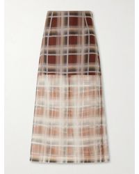 FRAME - Checked Silk-Organza Midi Skirt - Lyst