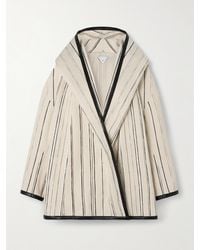 Bottega Veneta - Manteau Oversize En Bouclé De Coton Mélangé À Rayures Et À Finitions En Cuir - Lyst
