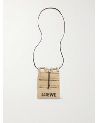 Loewe - Paula's Ibiza Leather-Trimmed Embroidered Raffia Shoulder Bag - Lyst