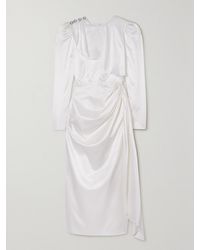 Alessandra Rich - Embellished Draped Silk-Satin Midi Dress - Lyst