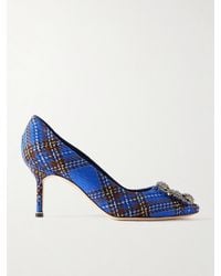 Manolo Blahnik - Hangisi 70 Crystal-Embellished Checked Wool Pumps - Lyst