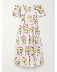 Borgo De Nor - Gracie Off-The-Shoulder Pleated Printed Cotton-Blend Piqué Dress - Lyst