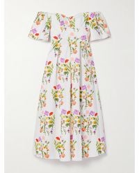 Borgo De Nor - Gracie Off-The-Shoulder Pleated Printed Cotton-Blend Piqué Dress - Lyst