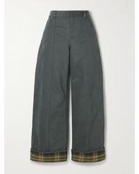 Burberry - Checked Twill-Trimmed Brushed Cotton-Blend Wide-Leg Pants - Lyst