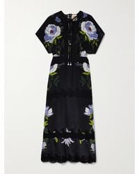 FARM Rio - Lace-Trimmed Floral-Print Crepe De Chine Maxi Dress - Lyst