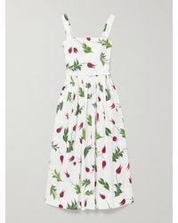Oscar de la Renta - Belted Pleated Floral-Print Cotton-Blend Poplin Midi Dress - Lyst