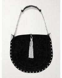 Isabel Marant - Oskan Leather-Trimmed Tasseled Studded Suede Shoulder Bag - Lyst