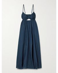 Zimmermann - Ascension Bead-Embellished Cutout Pleated Linen Midi Dress - Lyst