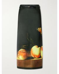Dries Van Noten - Sentista Belted Printed Duchesse-Satin Midi Skirt - Lyst