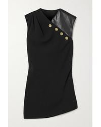 Proenza Schouler Button-embellished Crepe And Faux Leather Top - Black