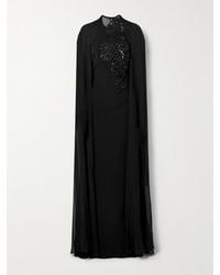 Elie Saab - Cape-Effect Embellished Silk-Crepe And Silk-Chiffon Gown - Lyst