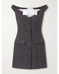 Self-Portrait - Flower-Appliquéd Wool-Blend Off-The-Shoulder Mini Dress - Lyst