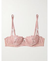 Fleur du Mal - Silk-Blend Satin-Trimmed Embroidered Tulle Underwired Soft-Cup Balconette Bra - Lyst
