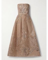 Elie Saab - Strapless Sequined Embroidered Tulle Midi Dress - Lyst