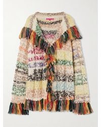 The Elder Statesman - Run Ragged Cardigan Aus Gestreifter Baumwolle Mit Zopfstrickdetails, Fransen Und Kapuze - Lyst