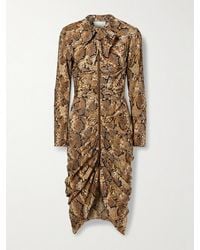 Isabel Marant - Connie Pussy-Bow Ruched Snake-Print Devoré Silk-Blend Midi Dress - Lyst