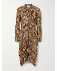 Isabel Marant - Connie Pussy-Bow Ruched Snake-Print Devoré Silk-Blend Midi Dress - Lyst
