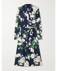 Oscar de la Renta - Belted Floral-Print Cotton-Blend Poplin Midi Shirt Dress - Lyst