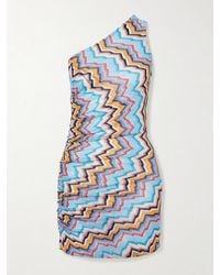 Missoni - One-Shoulder Gathered Metallic Striped Crochet-Knit Mini Dress - Lyst